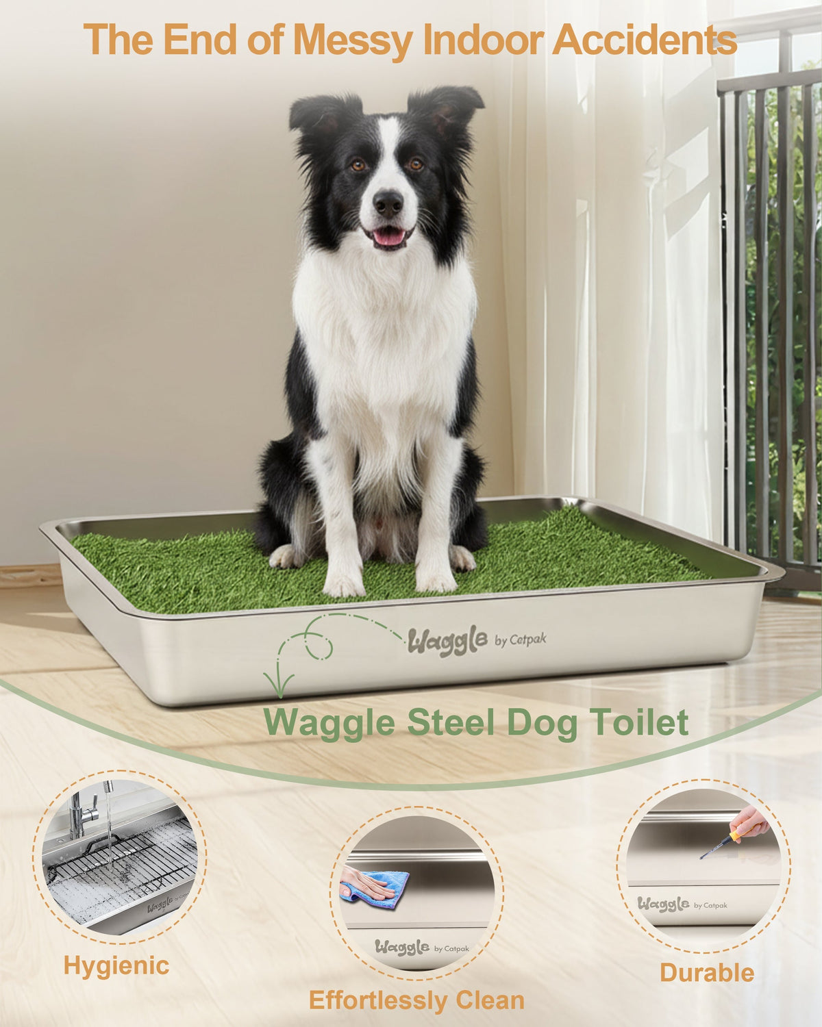 Waggle Steel Dog Toilet | Stainless steel base | Antibacterial and deodorizing