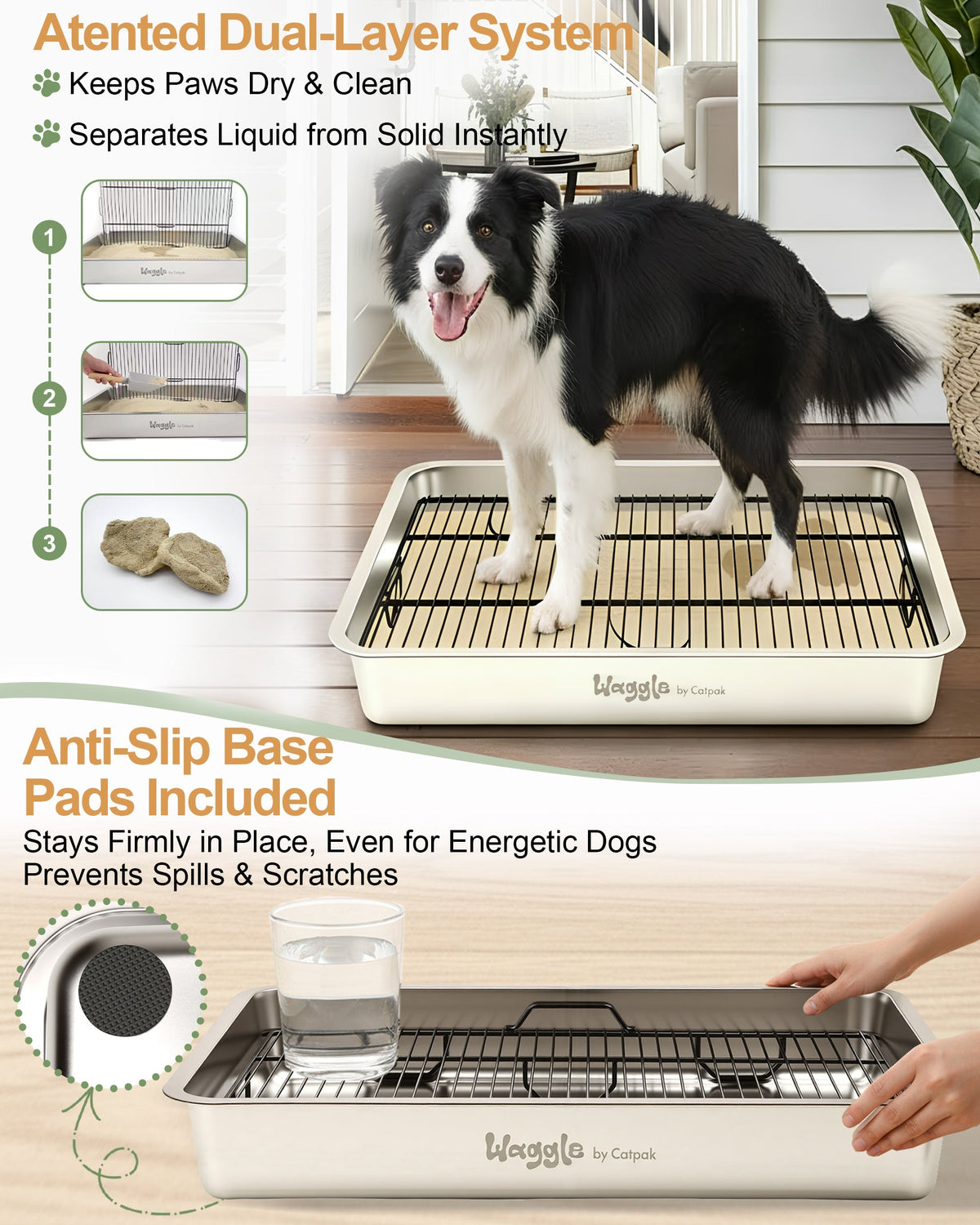 Waggle Steel Dog Toilet | Stainless steel base | Antibacterial and deodorizing