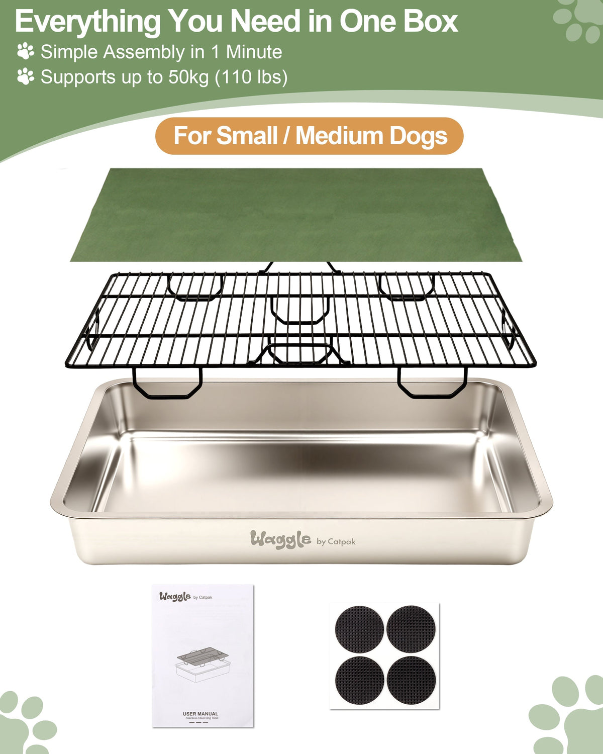 Waggle Steel Dog Toilet | Stainless steel base | Antibacterial and deodorizing