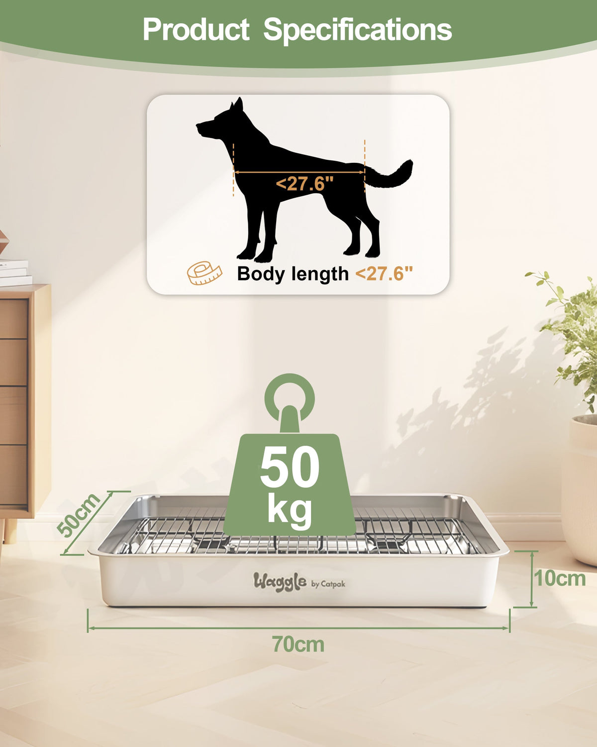 Waggle Steel Dog Toilet | Stainless steel base | Antibacterial and deodorizing
