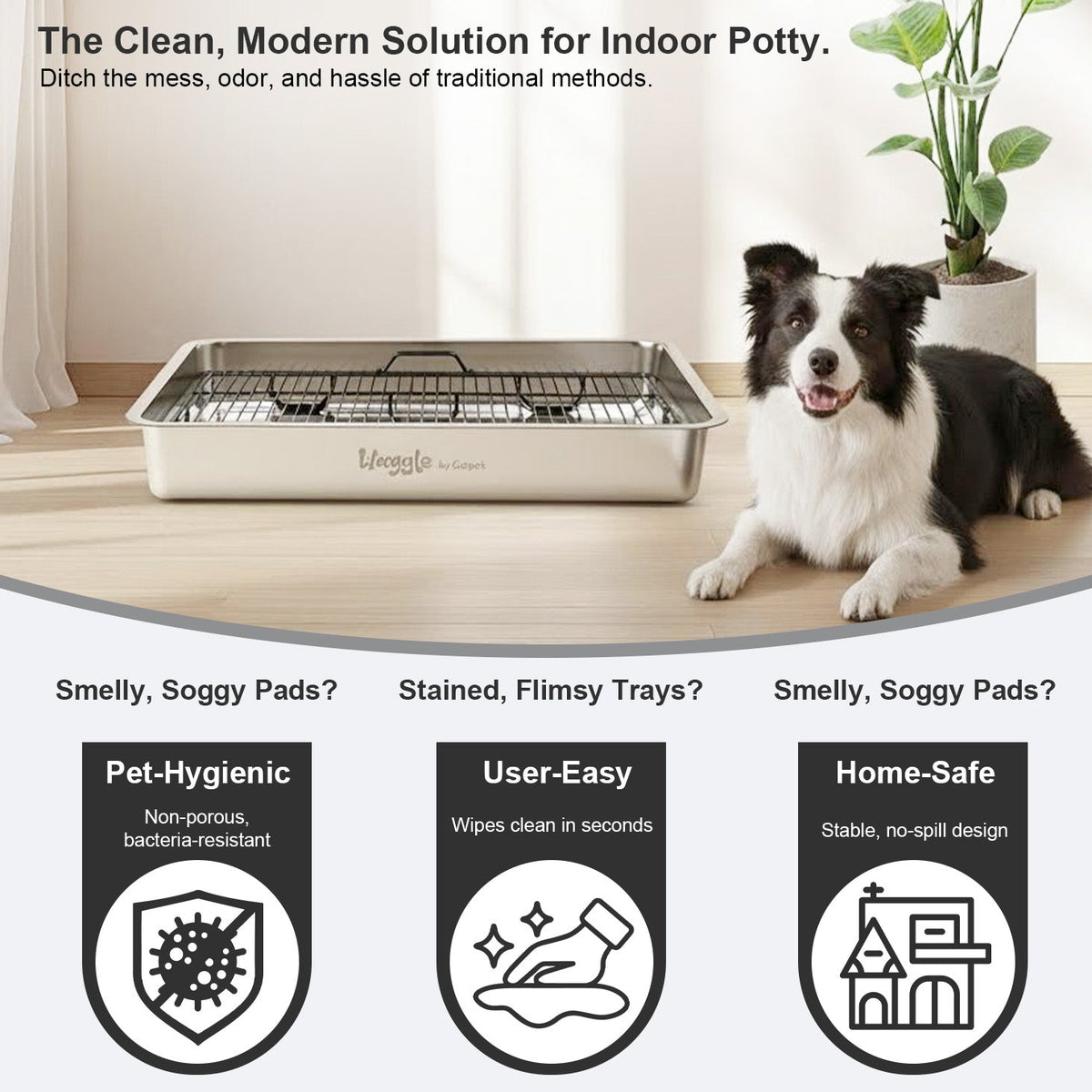 Waggle Steel Dog Toilet | Stainless steel base | Antibacterial and deodorizing