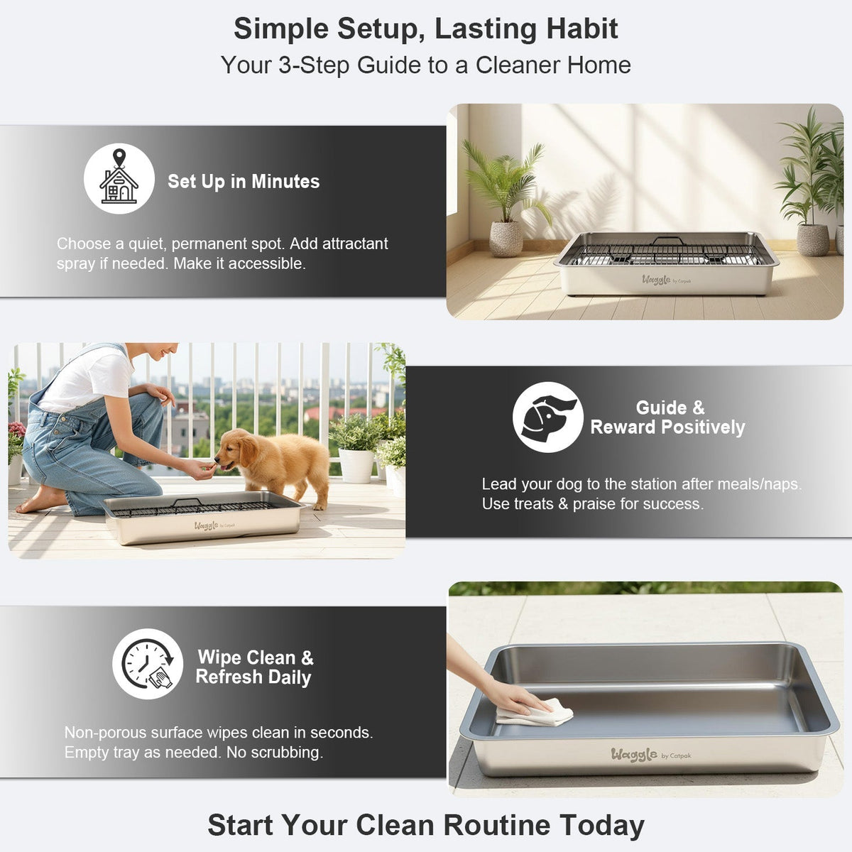 Waggle Steel Dog Toilet | Stainless steel base | Antibacterial and deodorizing