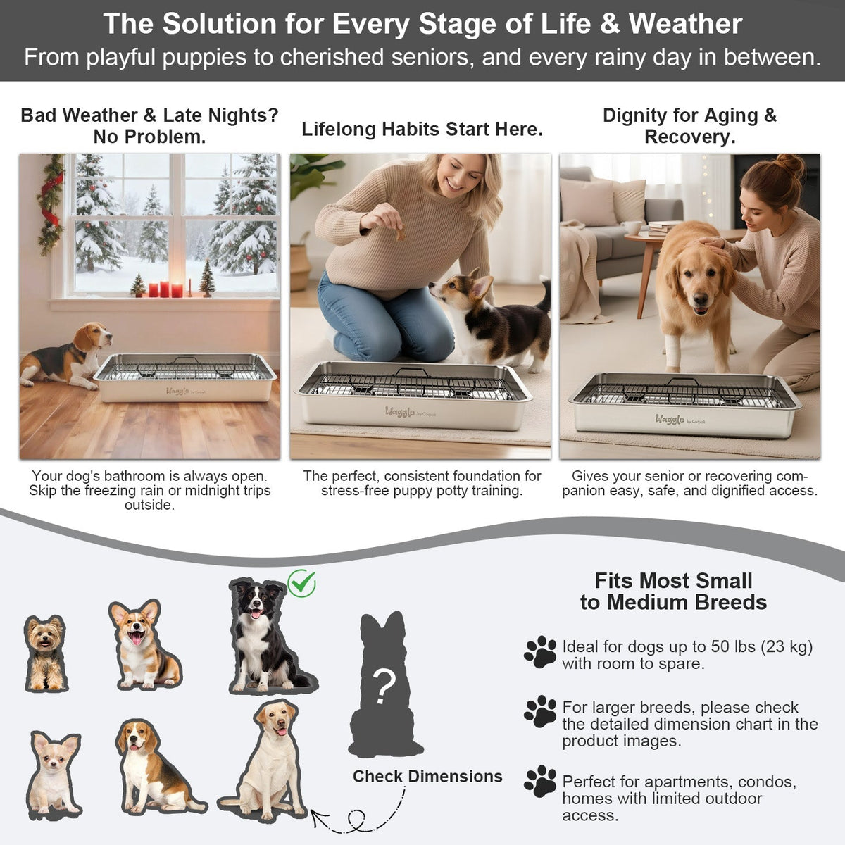 Waggle Steel Dog Toilet | Stainless steel base | Antibacterial and deodorizing